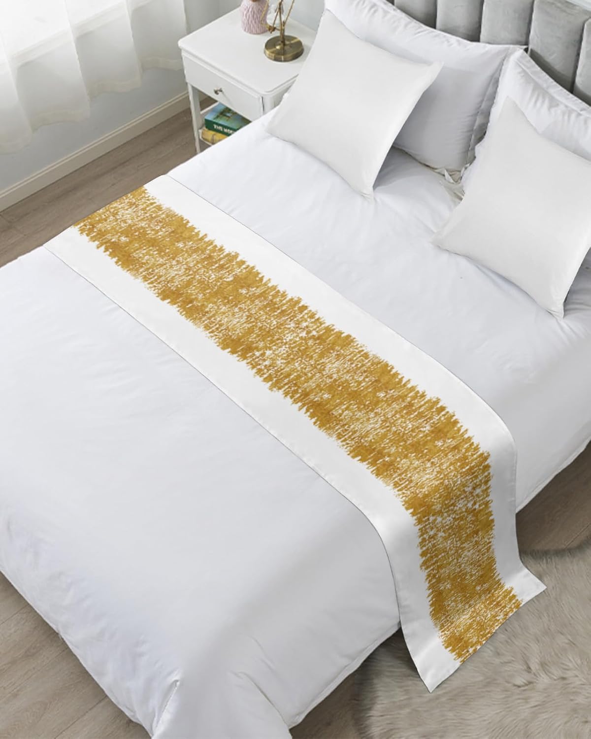 Chucoco Bed Runner Scarf Gold Striped 102x20In