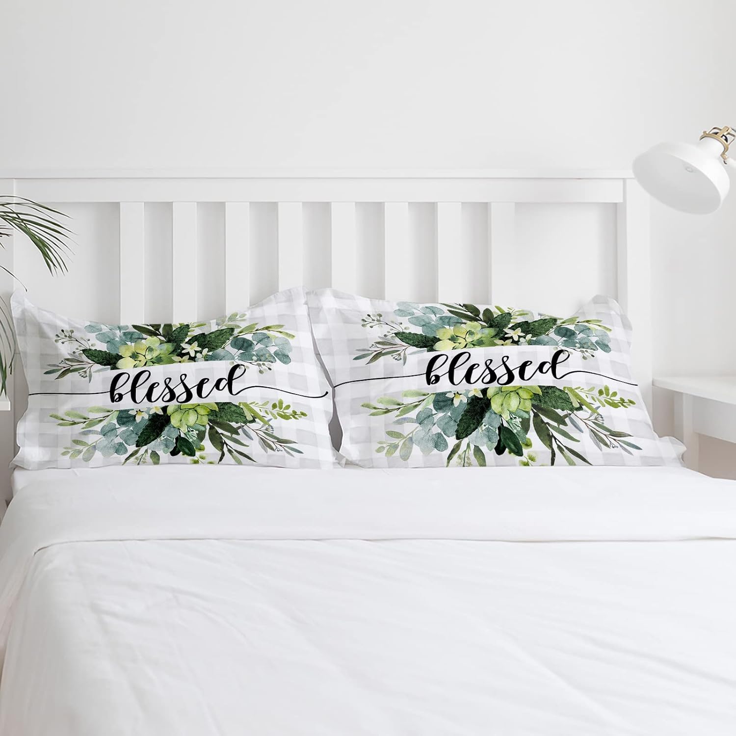 ZOE GARDEN Plaid Eucalyptus Duvet Cover Set Queen Size 1