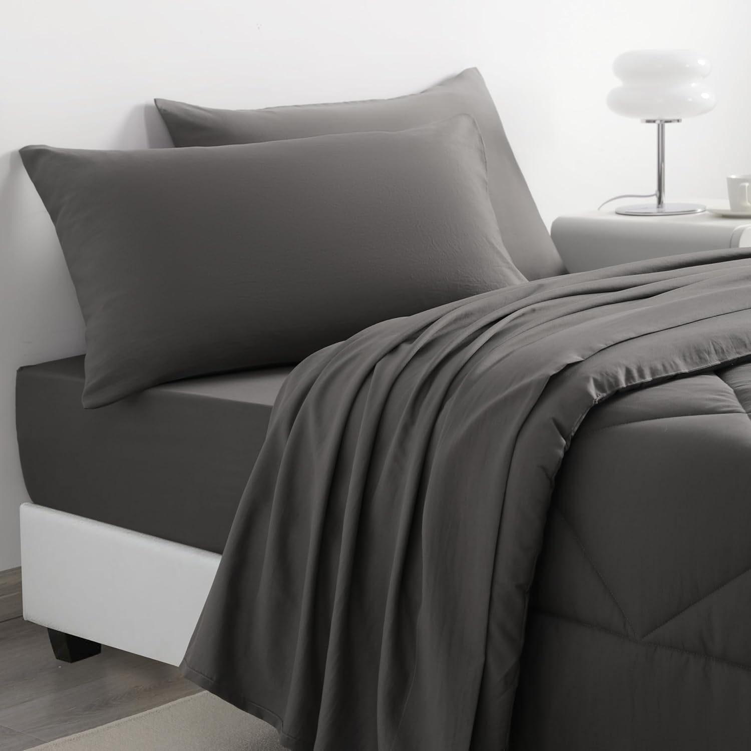 NTBAY Twin Bed in a Bag Set 5 Pieces Dark Grey Kids Bedding