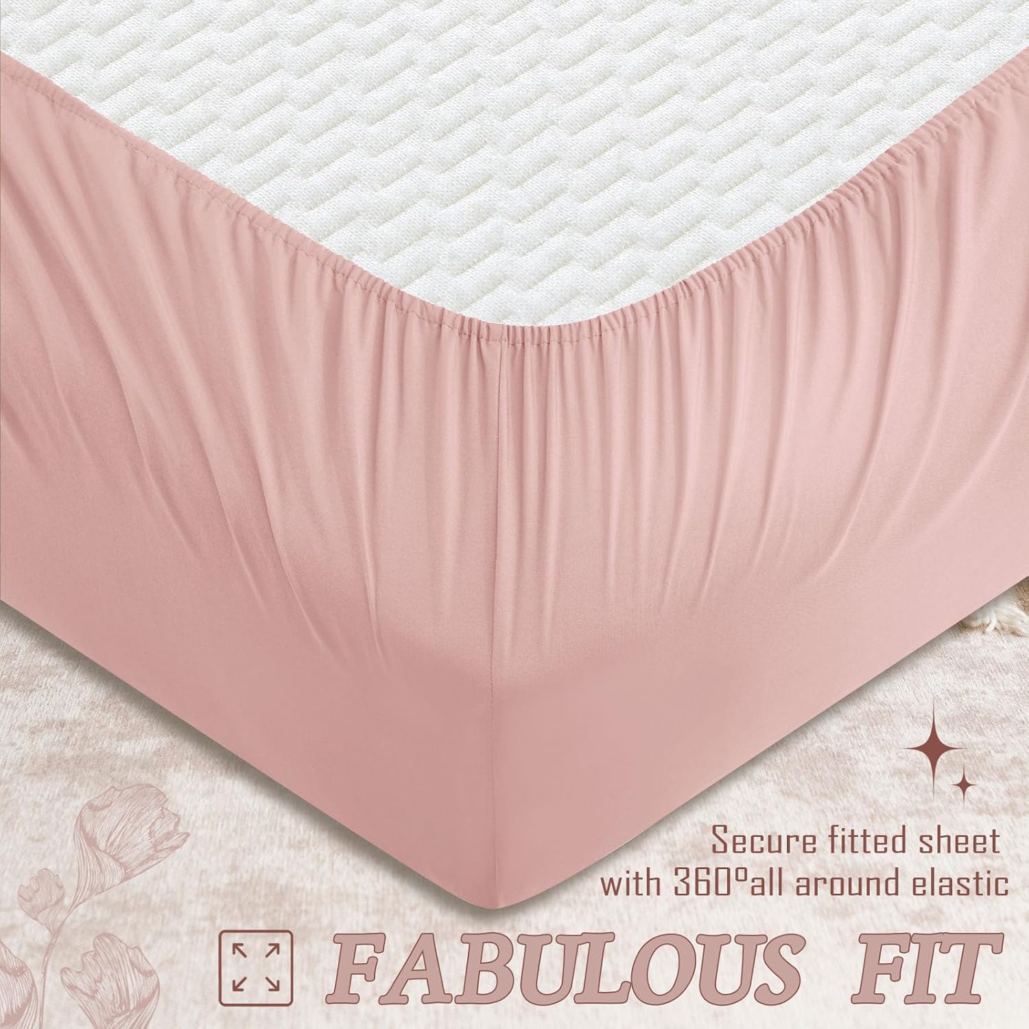 Soft Microfiber Full Fitted Sheet Set with Pillowcases 16 Deep Pocket Pink