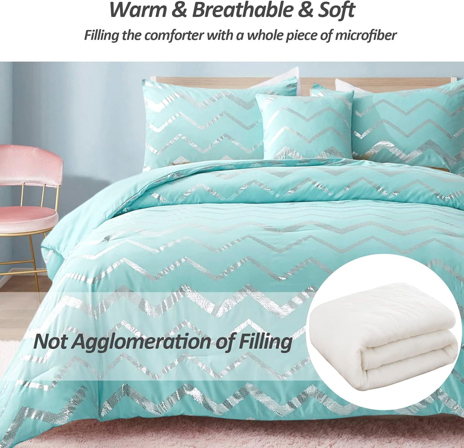 Menghomeus Aqua Comforter Set Twin XL Teal and Silver