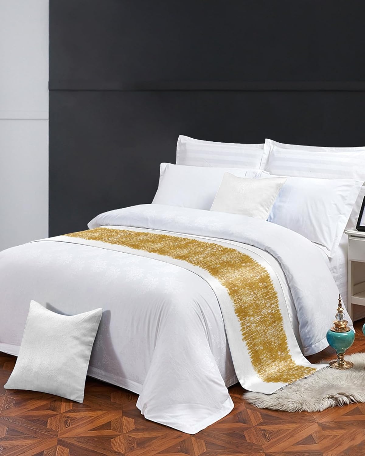 Chucoco Bed Runner Scarf Gold Striped 102x20In