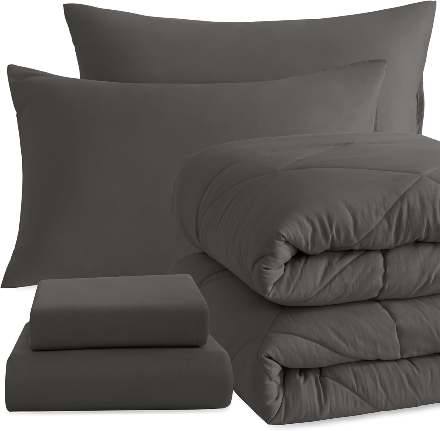 NTBAY Twin Bed in a Bag Set 5 Pieces Dark Grey Kids Bedding