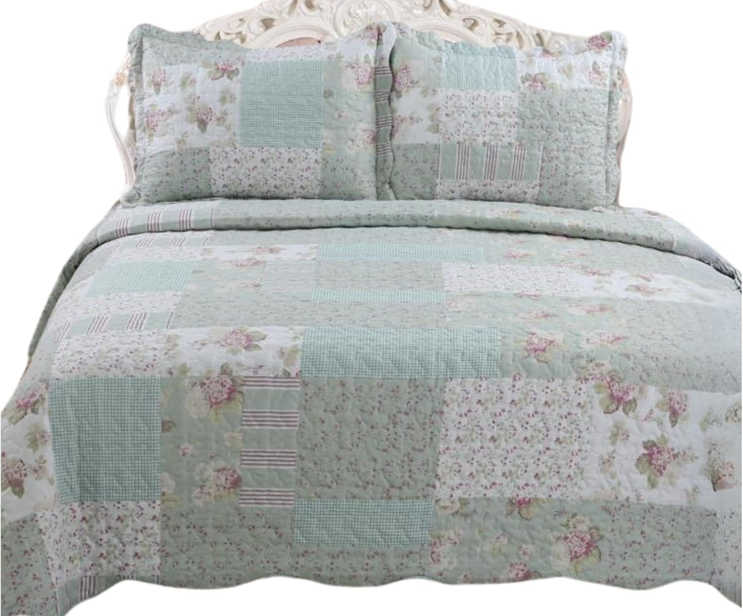 English Roses Quilt Set Reversible 3PCS Queen Size