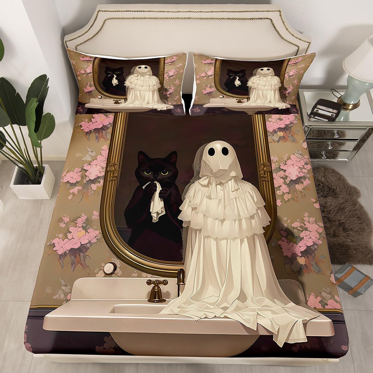 Gothic Ghost Kids Fitted Sheet Twin Size Set 1