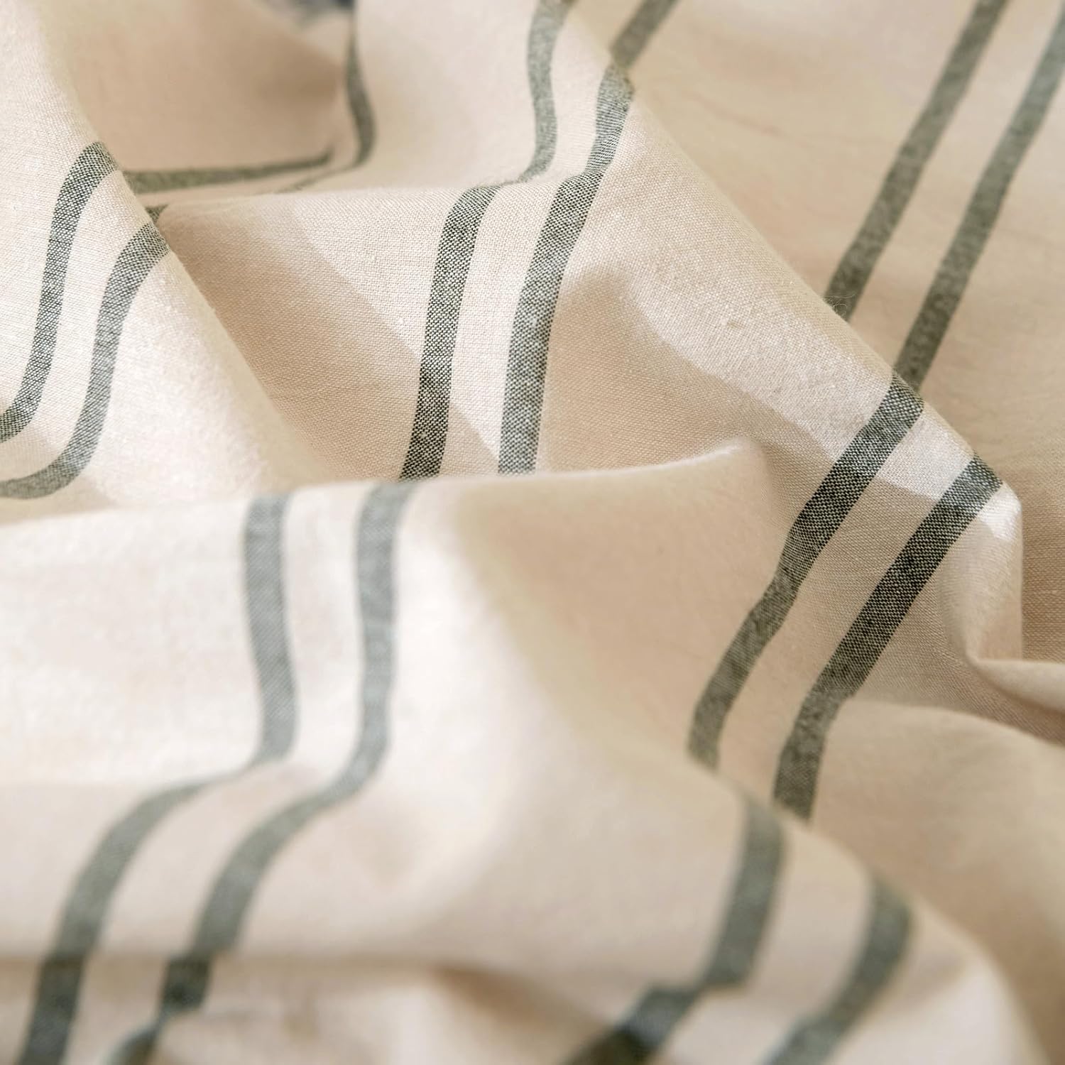 VM VOUGEMARKET Greyish-Green Striped Duvet Cover Set Twin XL