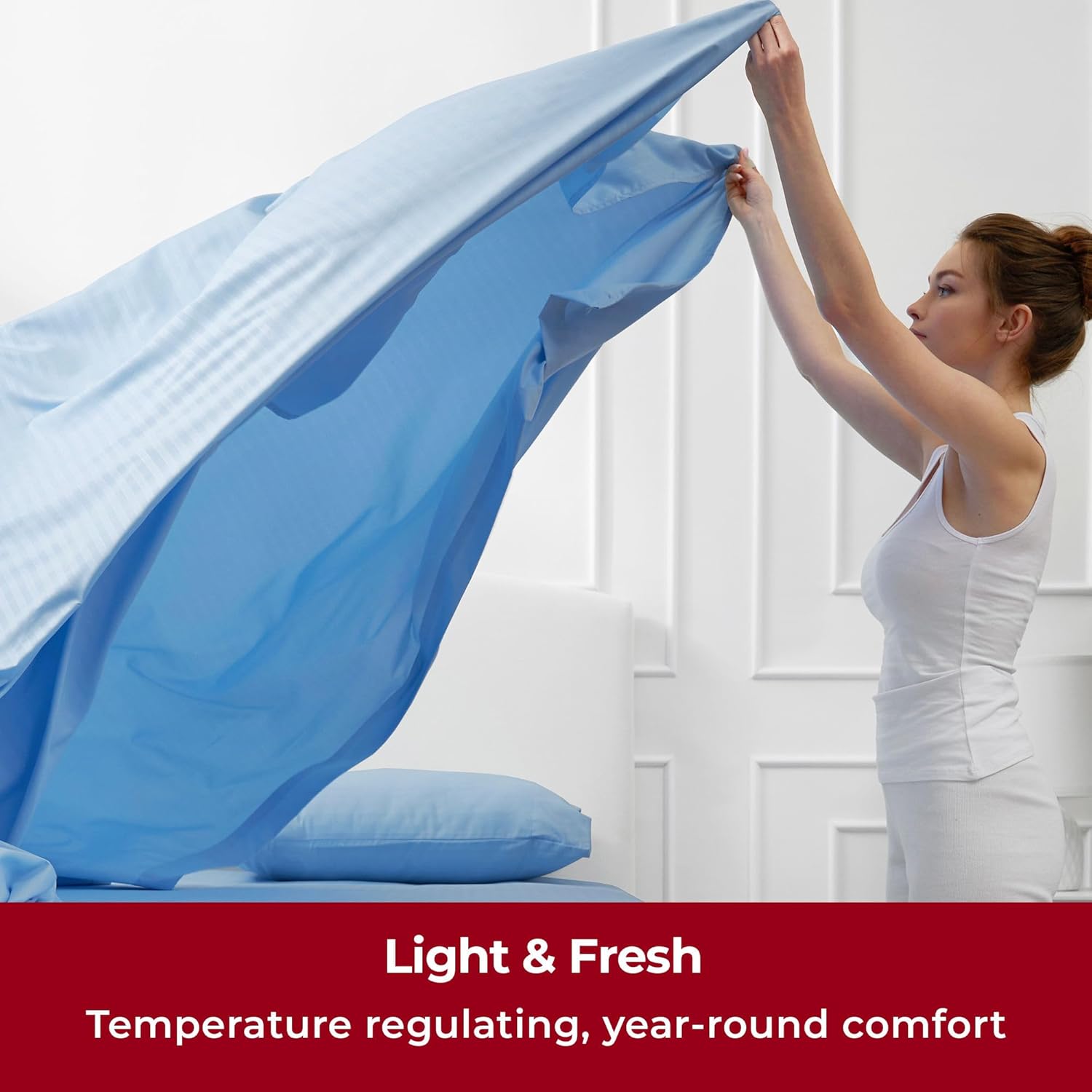 Mellanni Twin XL Sheets Set - 3 PC Light Blue Striped