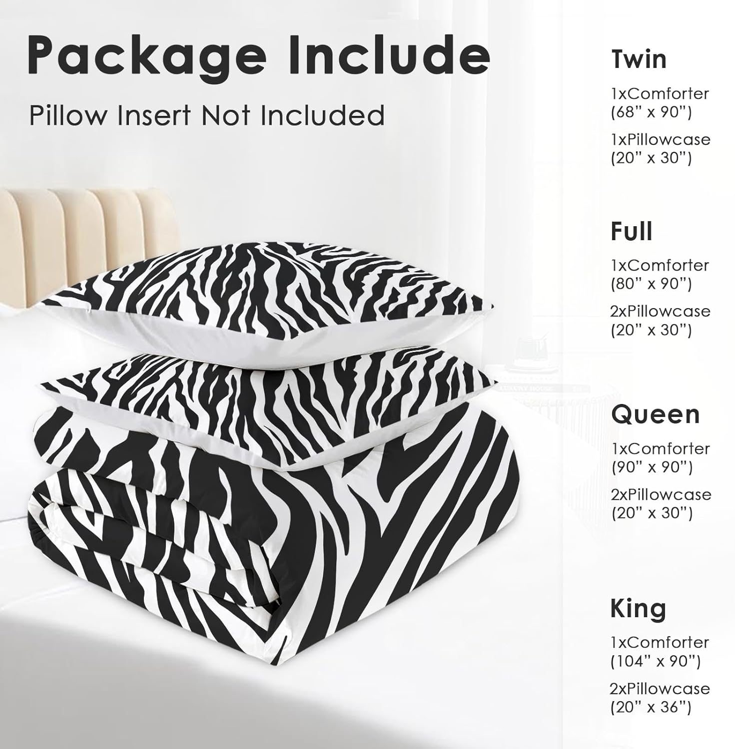 Pamnest Zebra Stripe Queen Comforter Set 3 Pcs