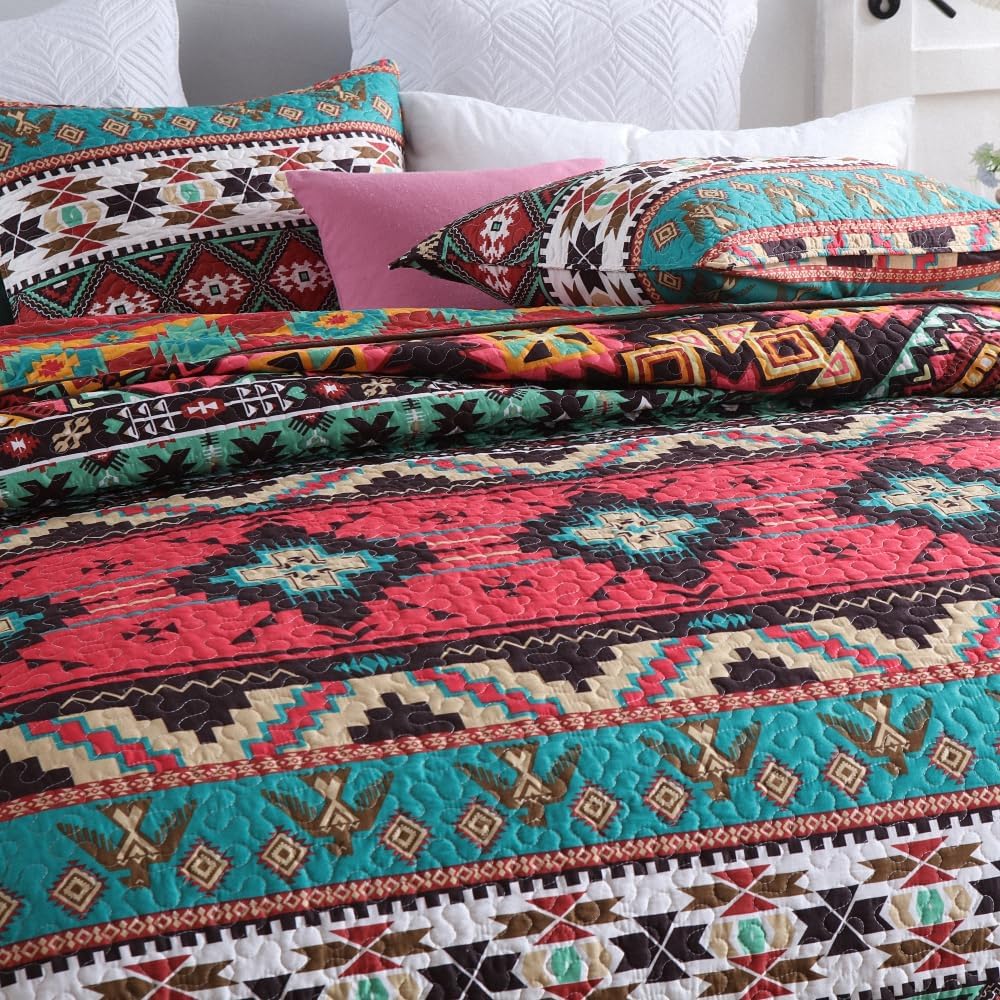ENASAL Reversible Striped Bohemian Bedspread Set King Size