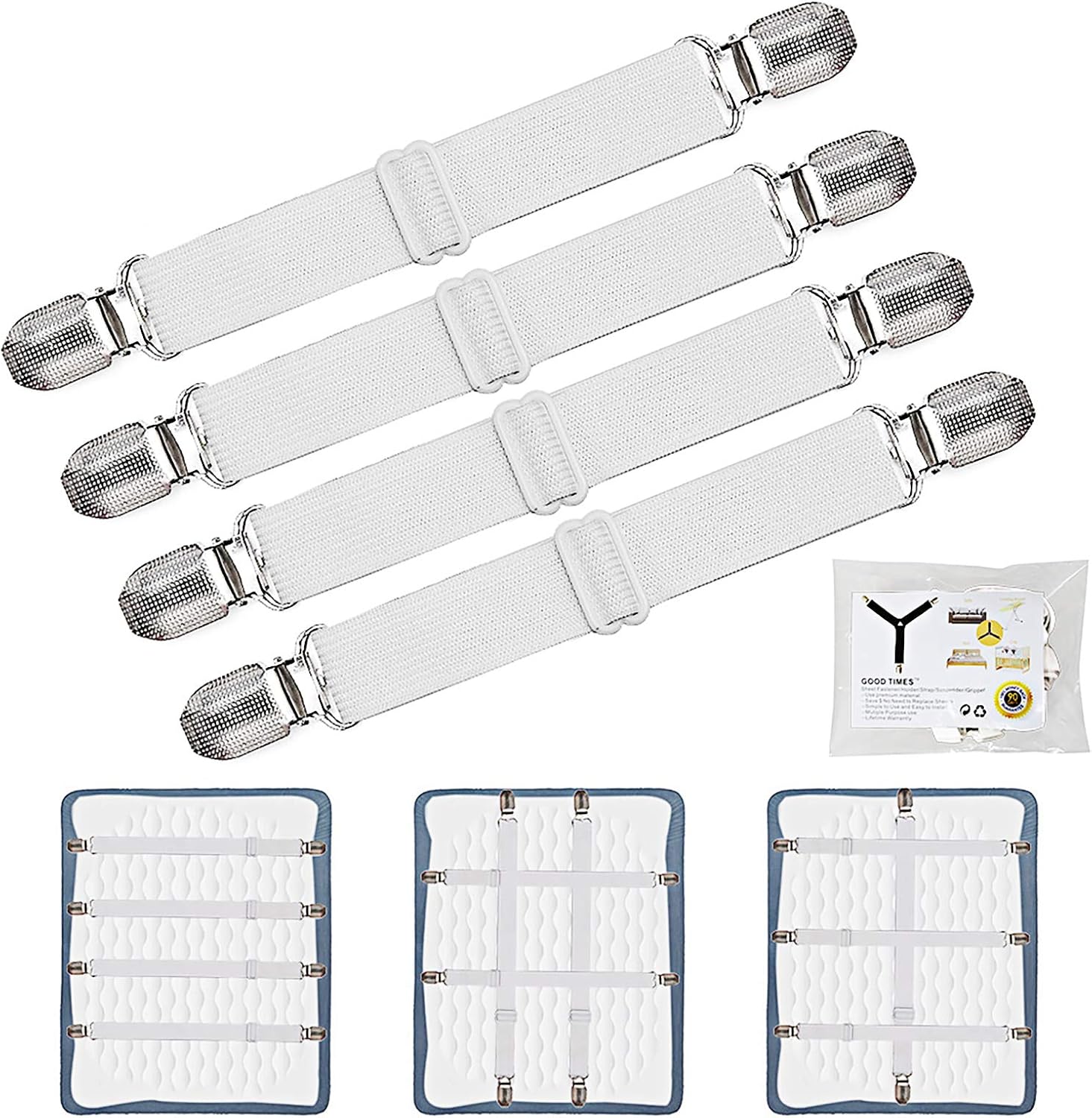 Goodtimes Adjustable Bed Sheet Clips 21-80 Heavy Duty Stretch Fasteners