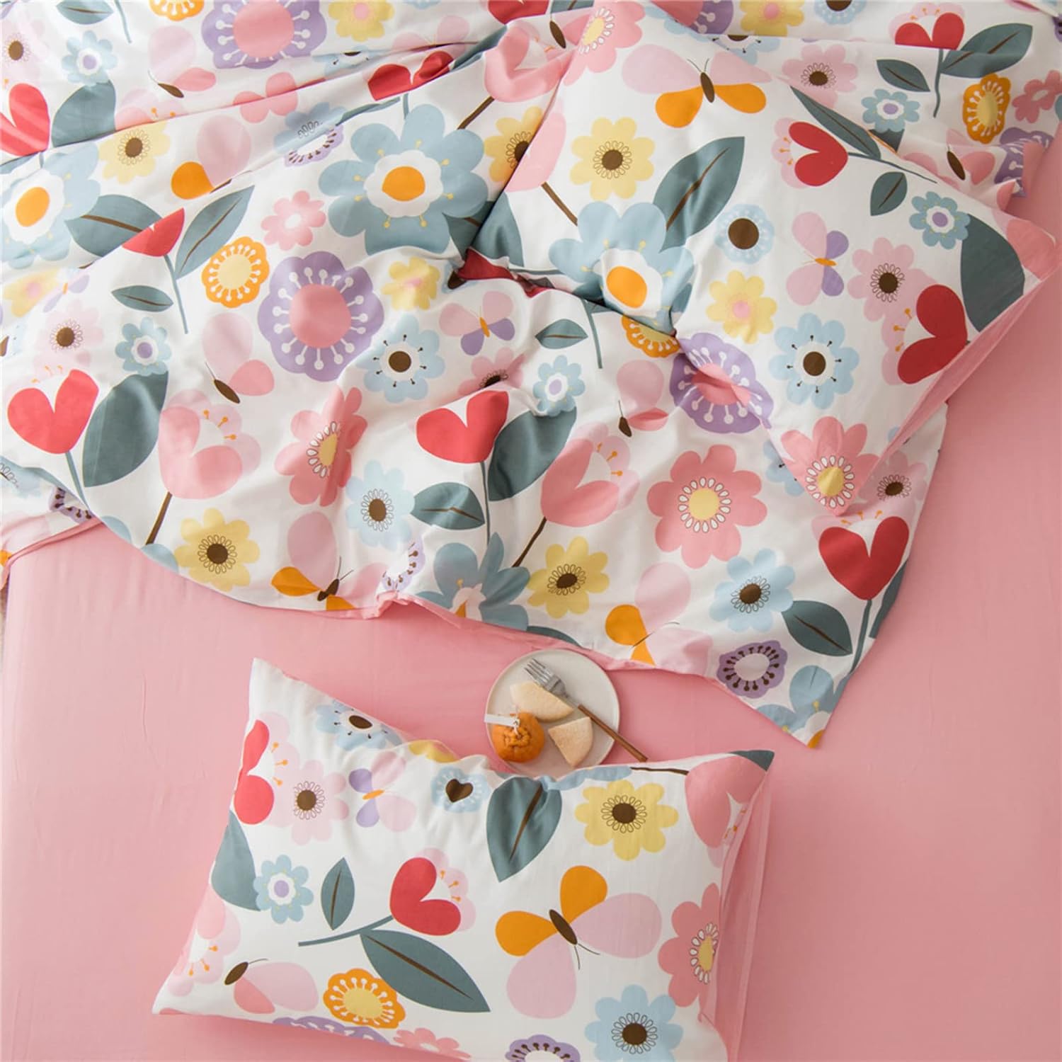 HighBuy Kids Girl Floral Duvet Cover Set Pink 3 pcs