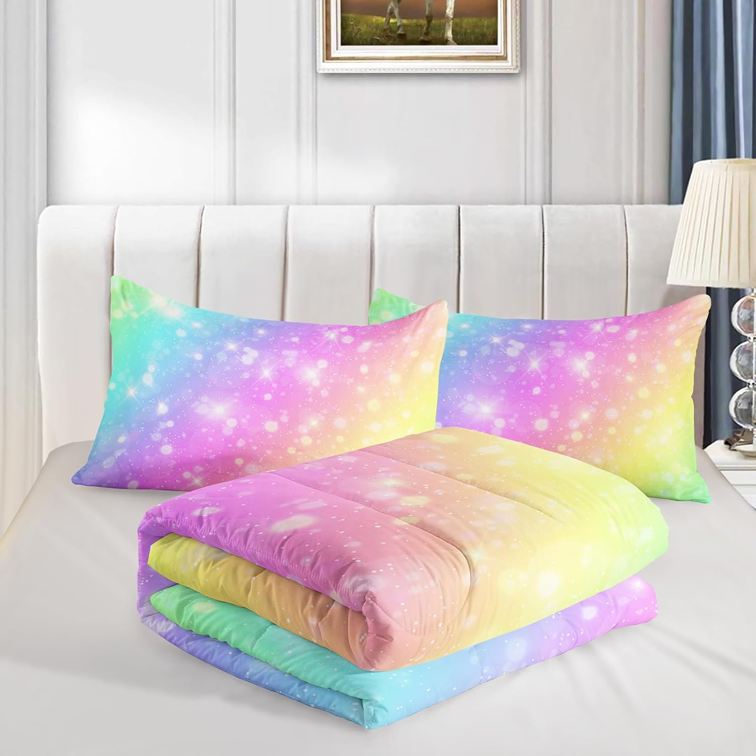 QOOMO Rainbow Tie Dye Comforter Set for Kids 1