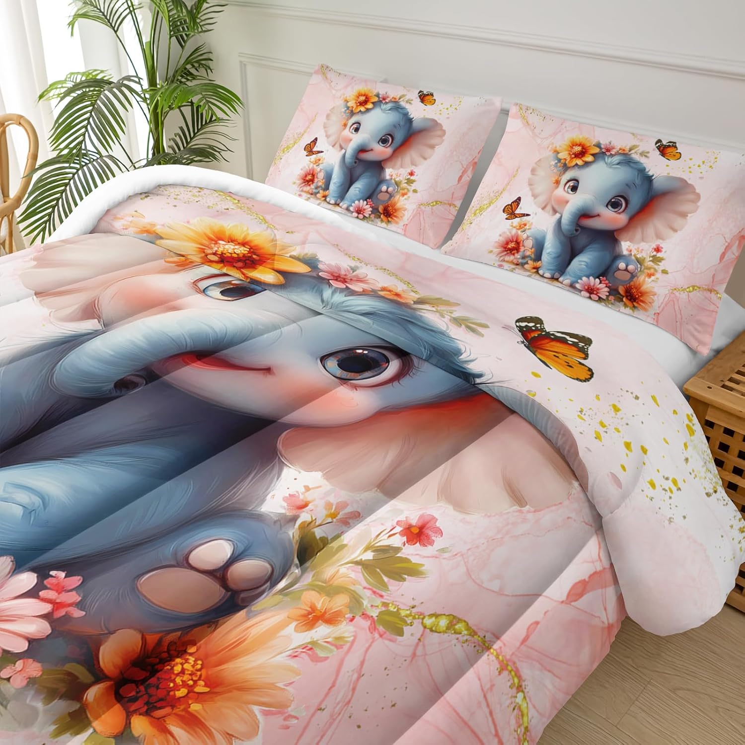 Marble Print Elephant Comforter Set Twin for Kids