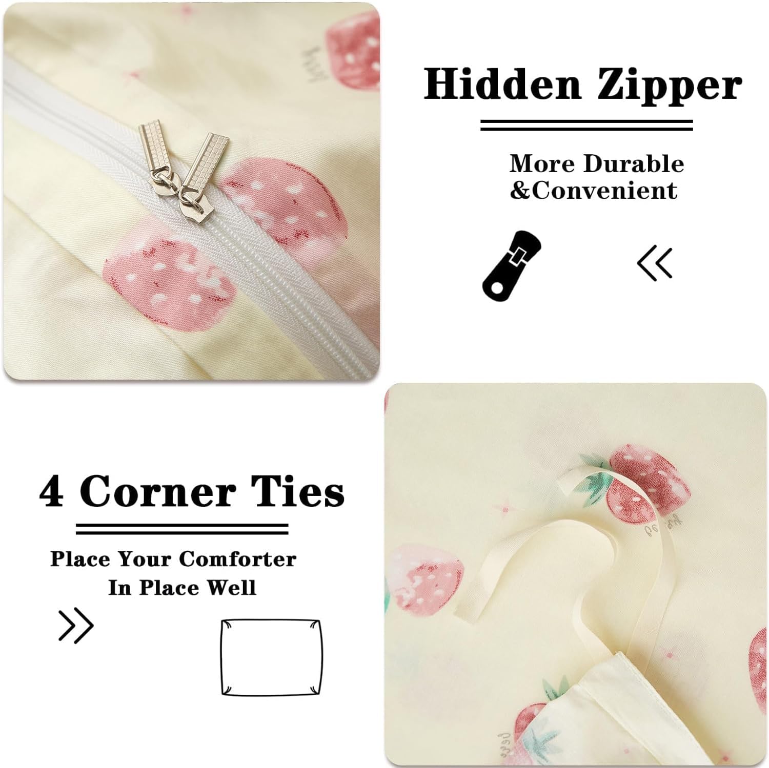 Bildenly Kids Duvet Cover Set Twin Kawaii Strawberry