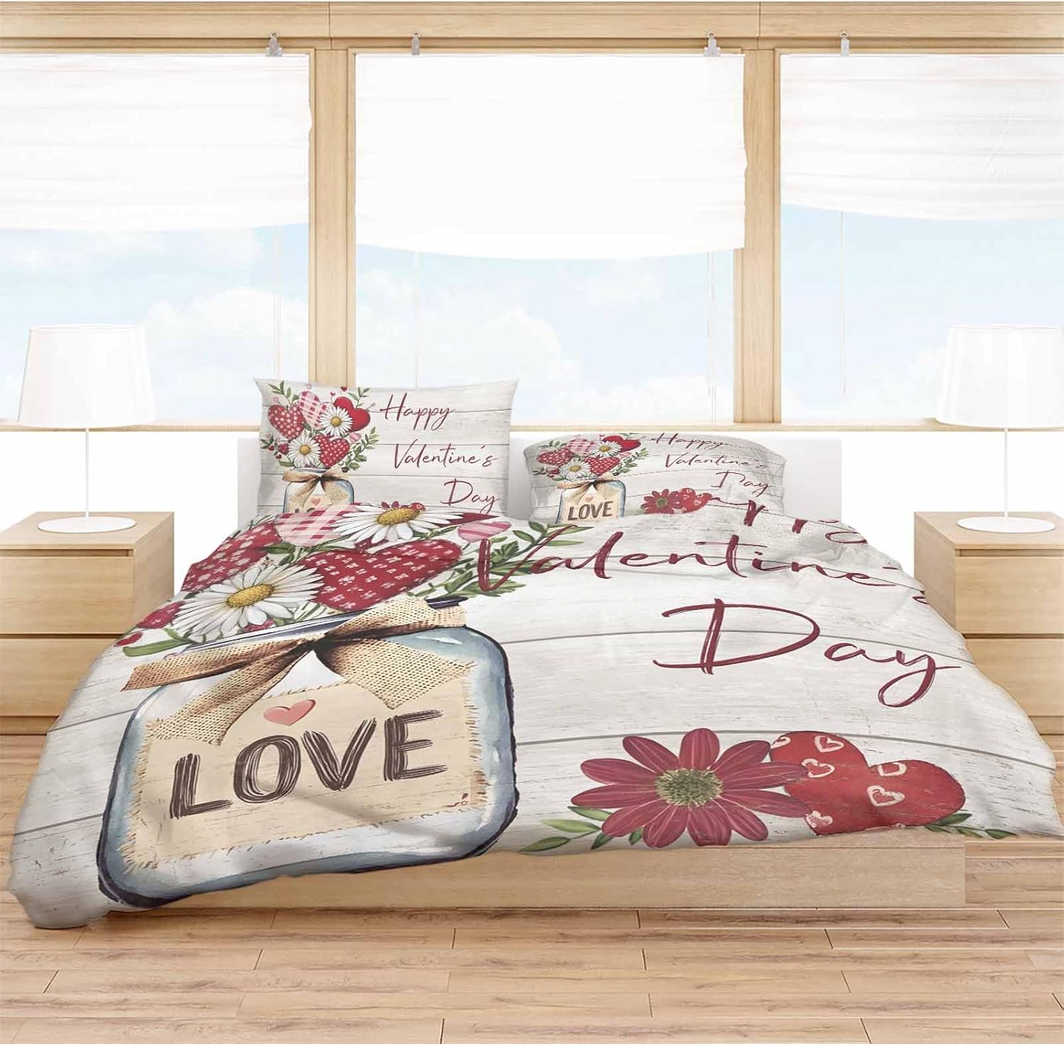 ZOE GARDEN Valentines Day Queen Duvet Cover Set 3 Piece