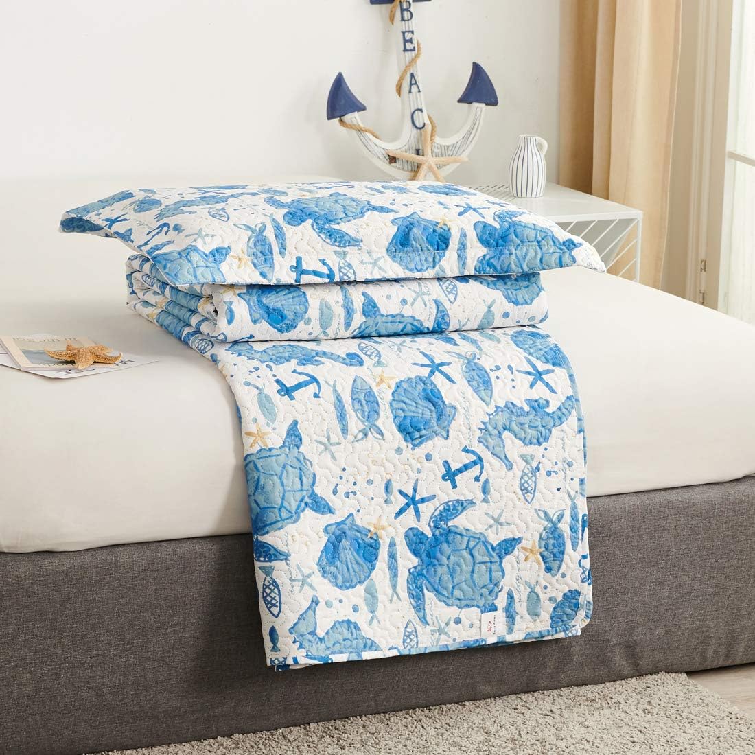 Oliven Ocean Themed Shell Quilt Set Queen Full Size