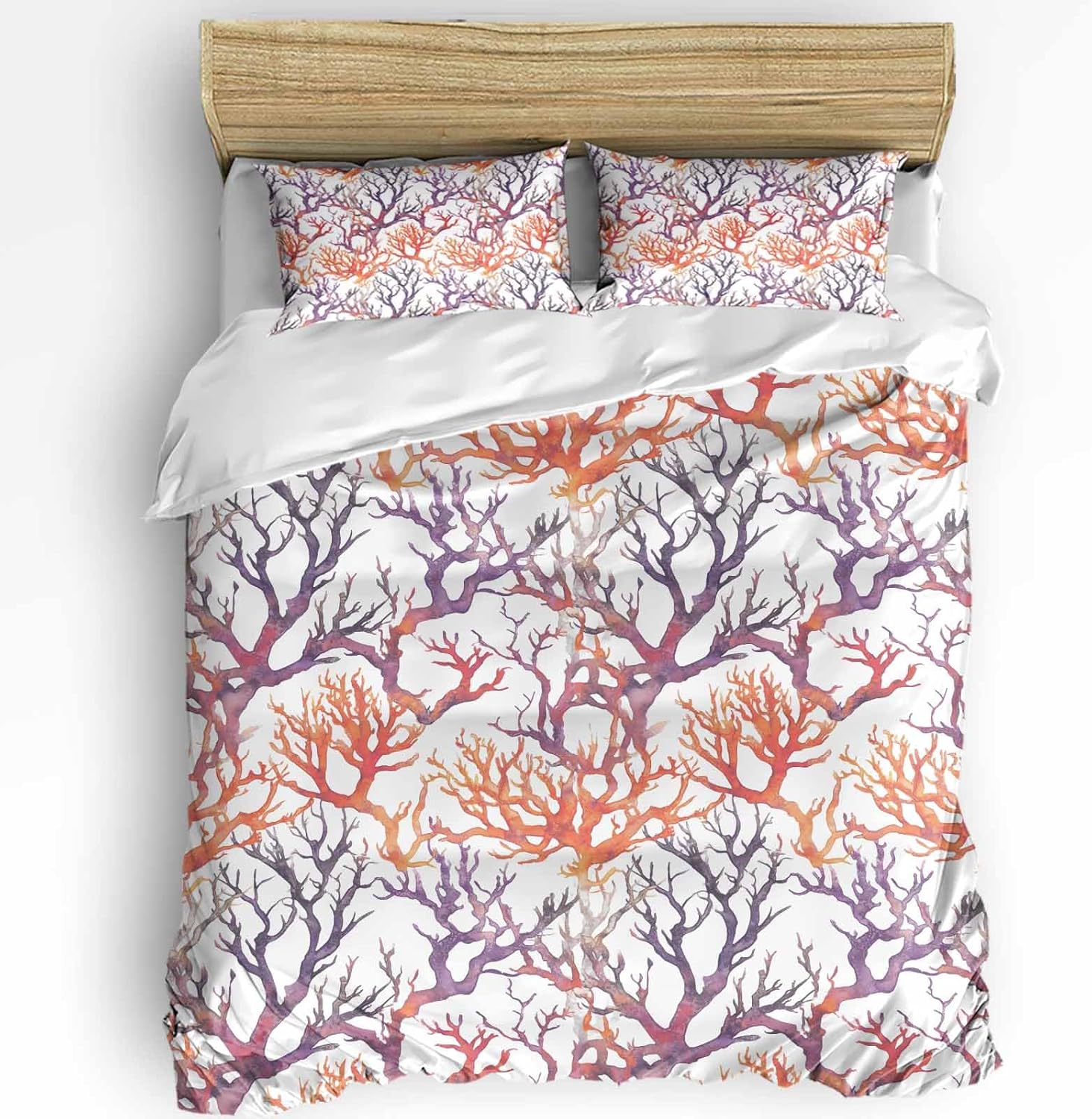 3-Piece Coral Coastal Duvet Set with Zipper