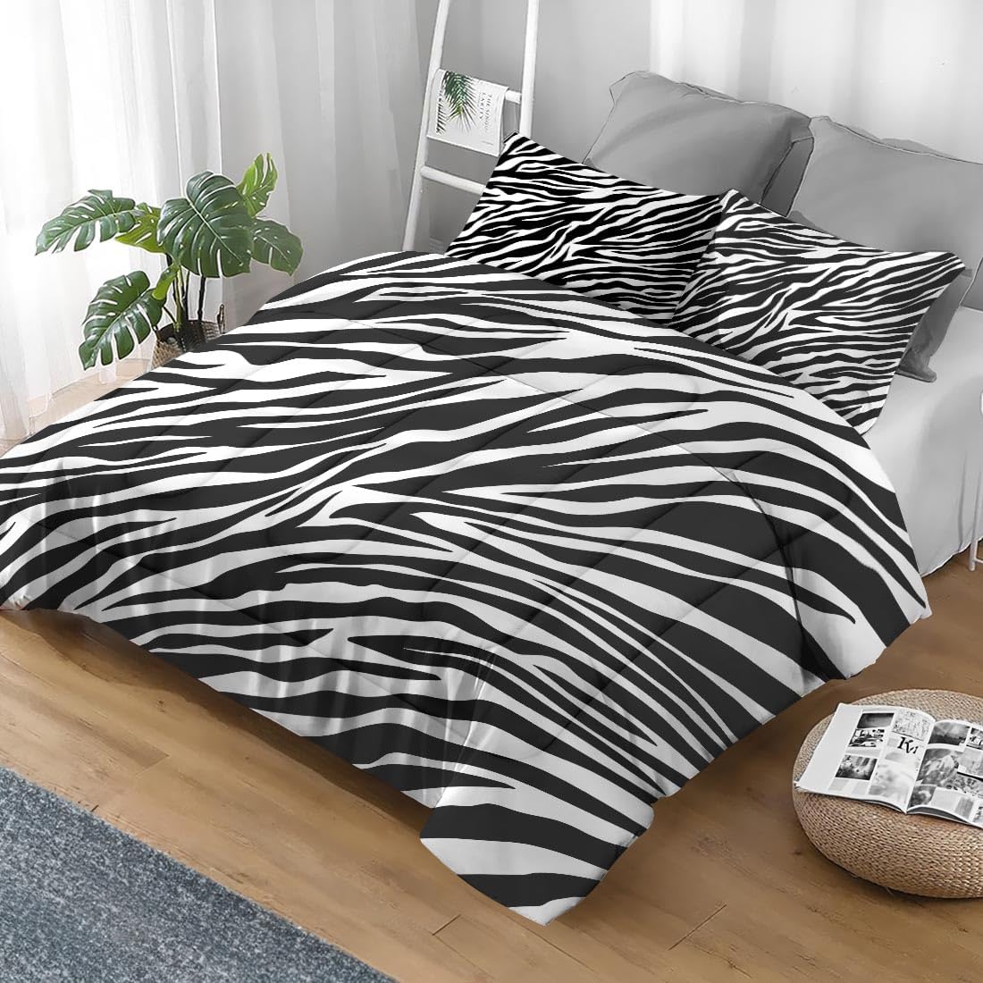 Pamnest Zebra Stripe Queen Comforter Set 3 Pcs