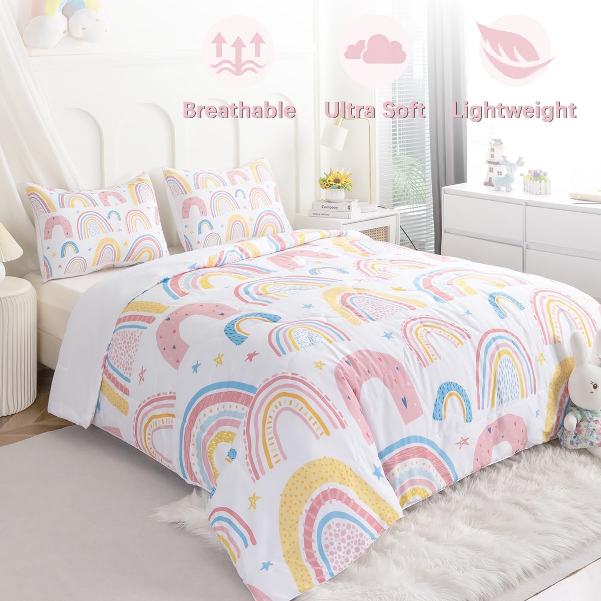 BEDMUST Rainbow Queen Comforter Set 3 Piece
