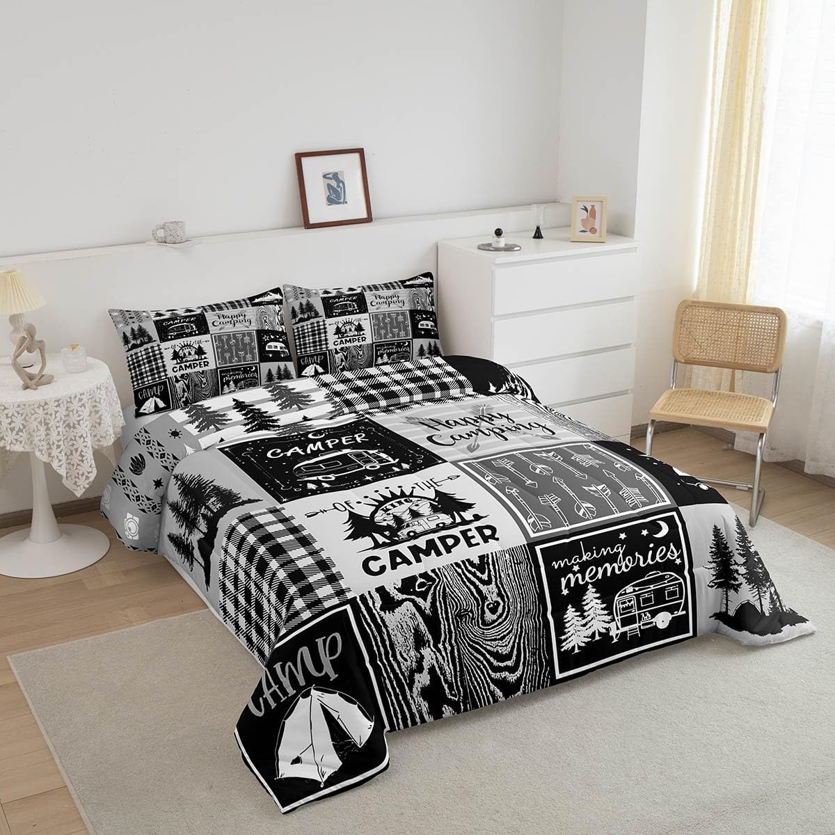 Erosebridal Queen Plaid Comforter Set with Pillow Cases