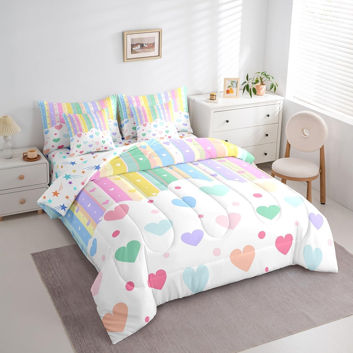 Feelyou Rainbow Stripe 7 Piece Bedding Set for Kids 1