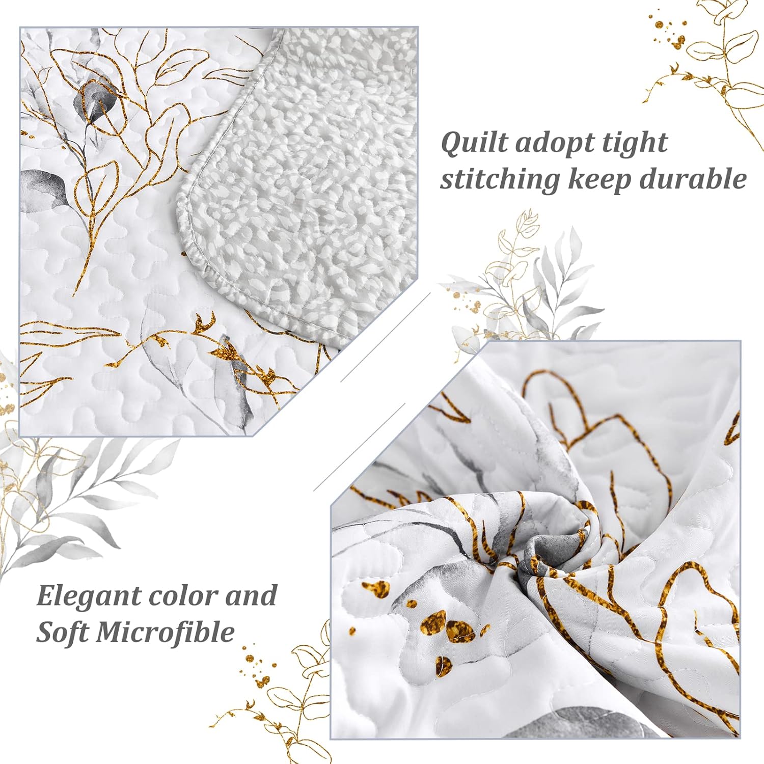 Anibedding Grey Quilt Set 3 Piece Reversible