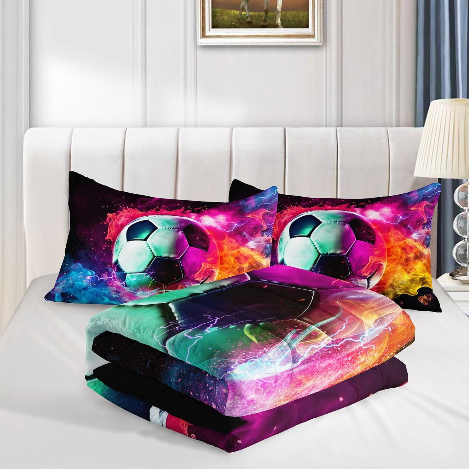 Kids Flame Soccer Comforter Set with 2 Pillowcases 1
