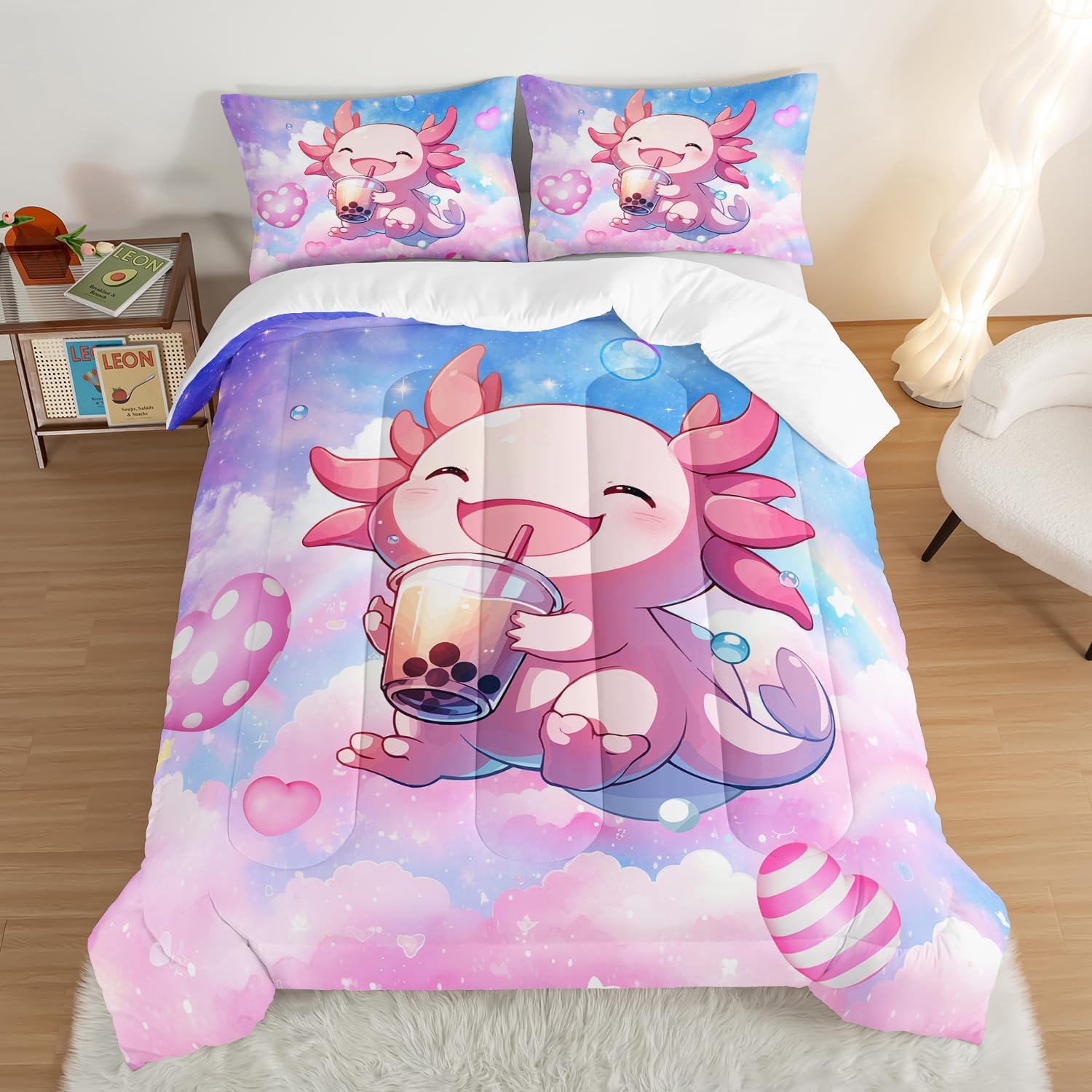 HOSIMA Pink Rainbow Queen Comforter Set 3pcs 1