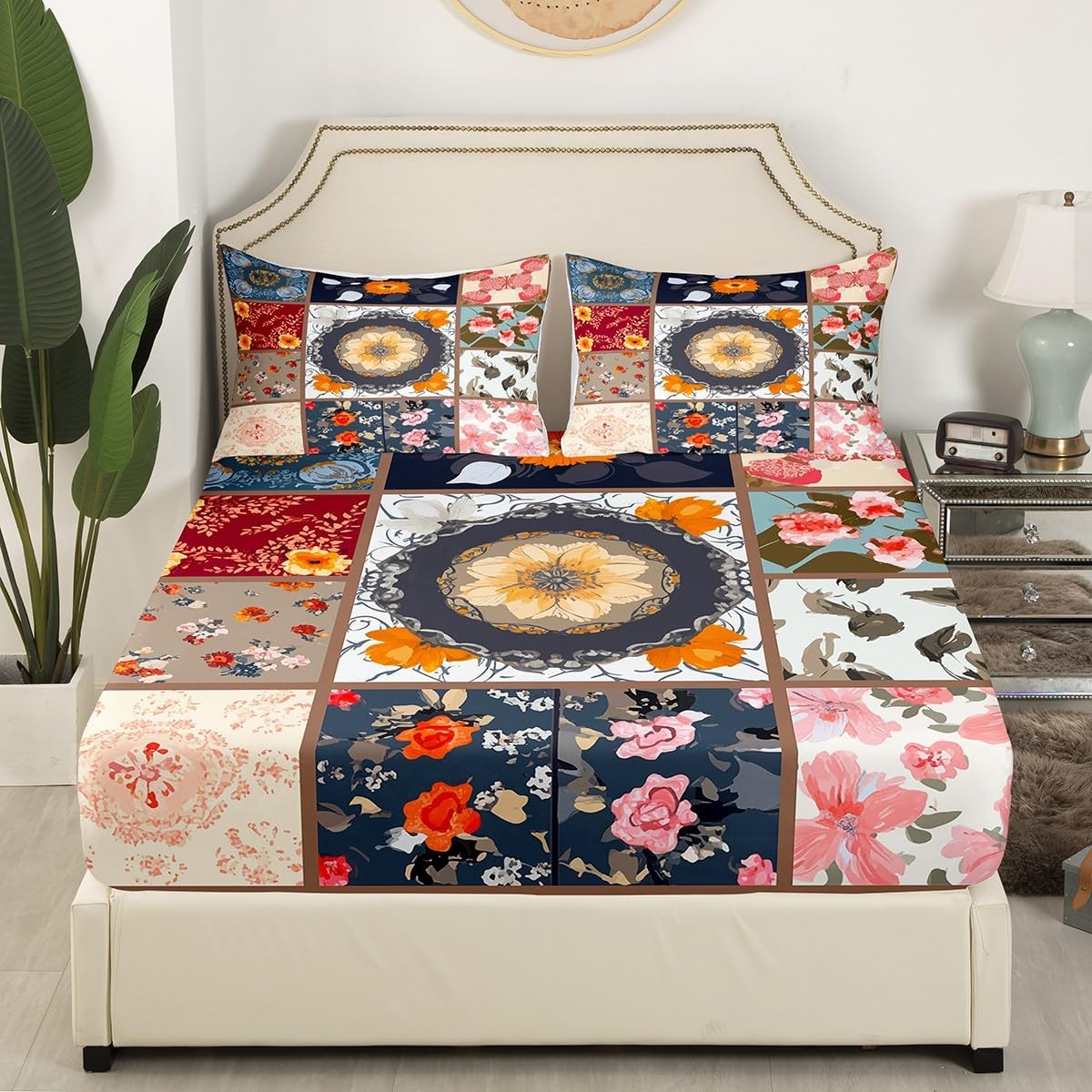 Boho Floral Patchwork Fitted Sheet Set Twin Size