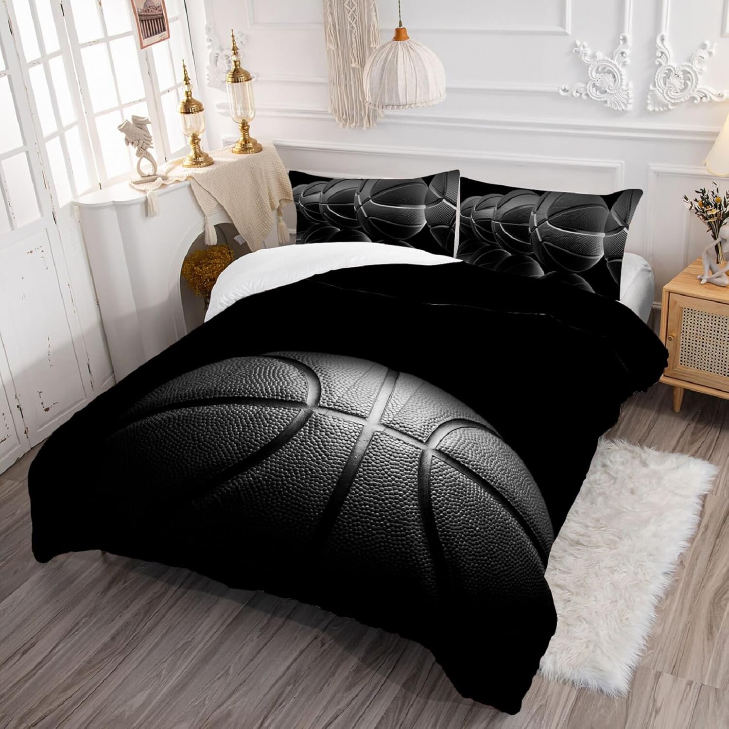 Kxry Black Basketball Comforter Set Twin Size