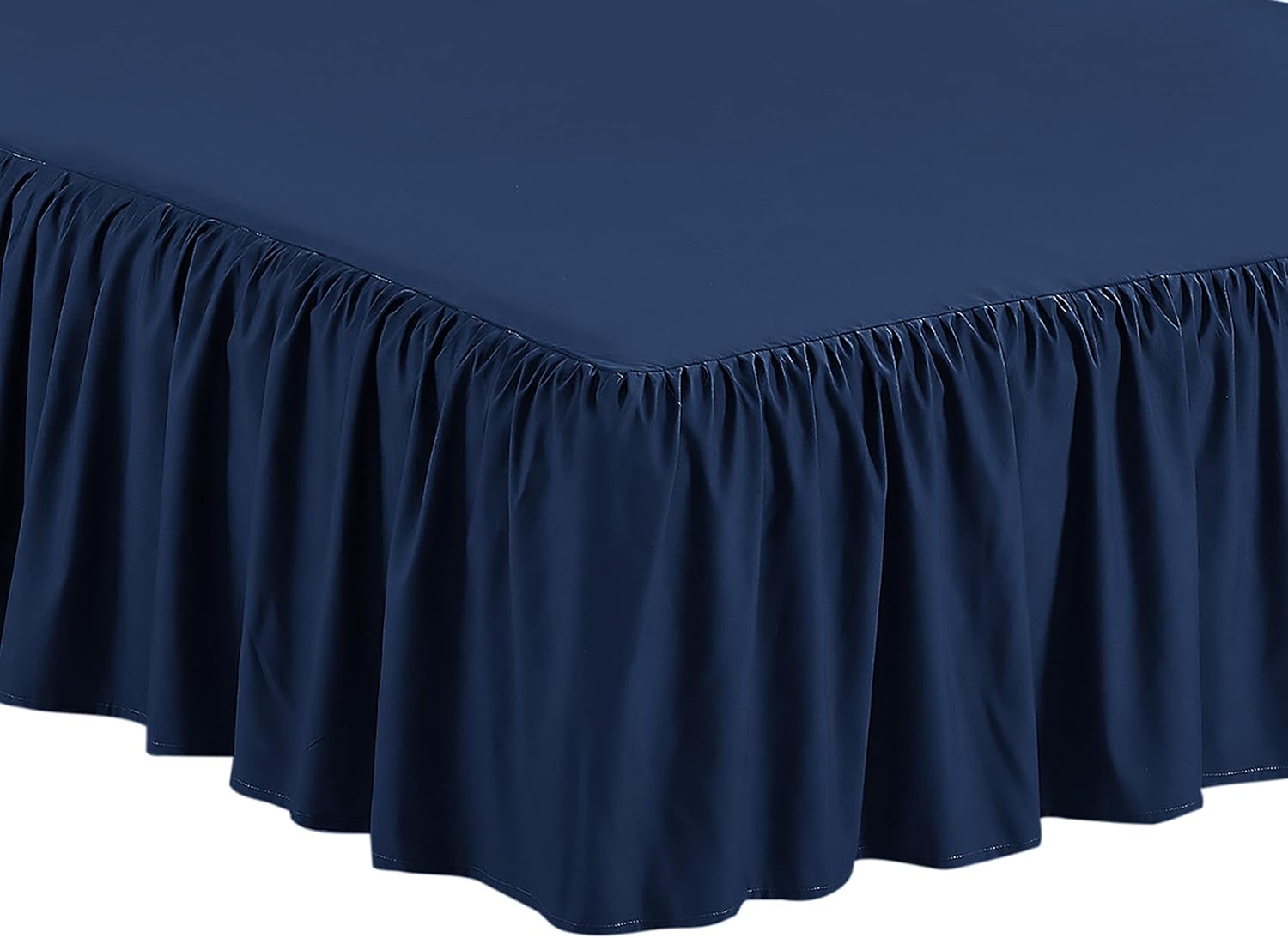 Kids Zone Home Collection Bedskirt Ruffles 17 Inch Drop Navy Blue