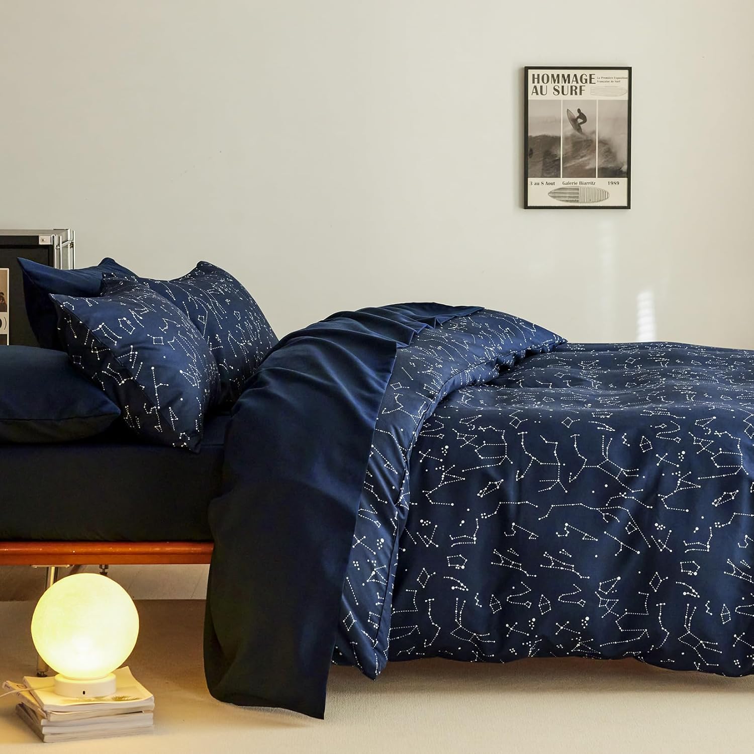 Wake In Cloud Constellation Duvet Cover Set King Size Navy Blue