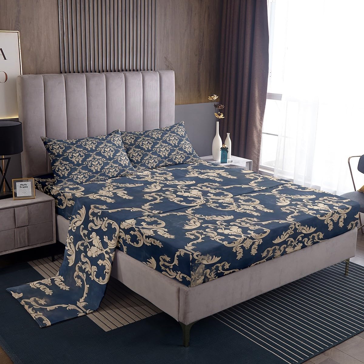 Feelyou Twin Damask Sheet Set for Kids Boys Girls