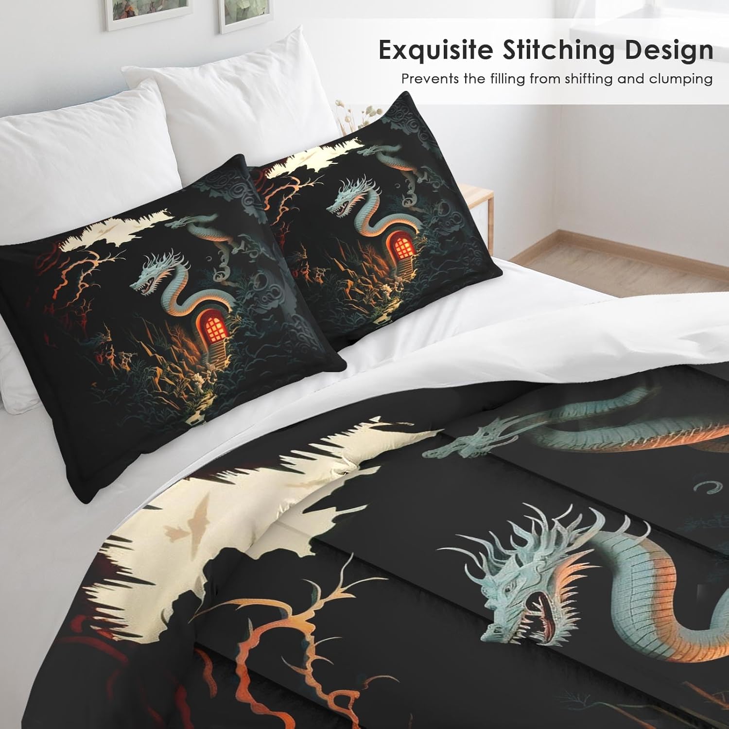 Pamnest Dragon Comforter Set Twin Size 2 Pcs