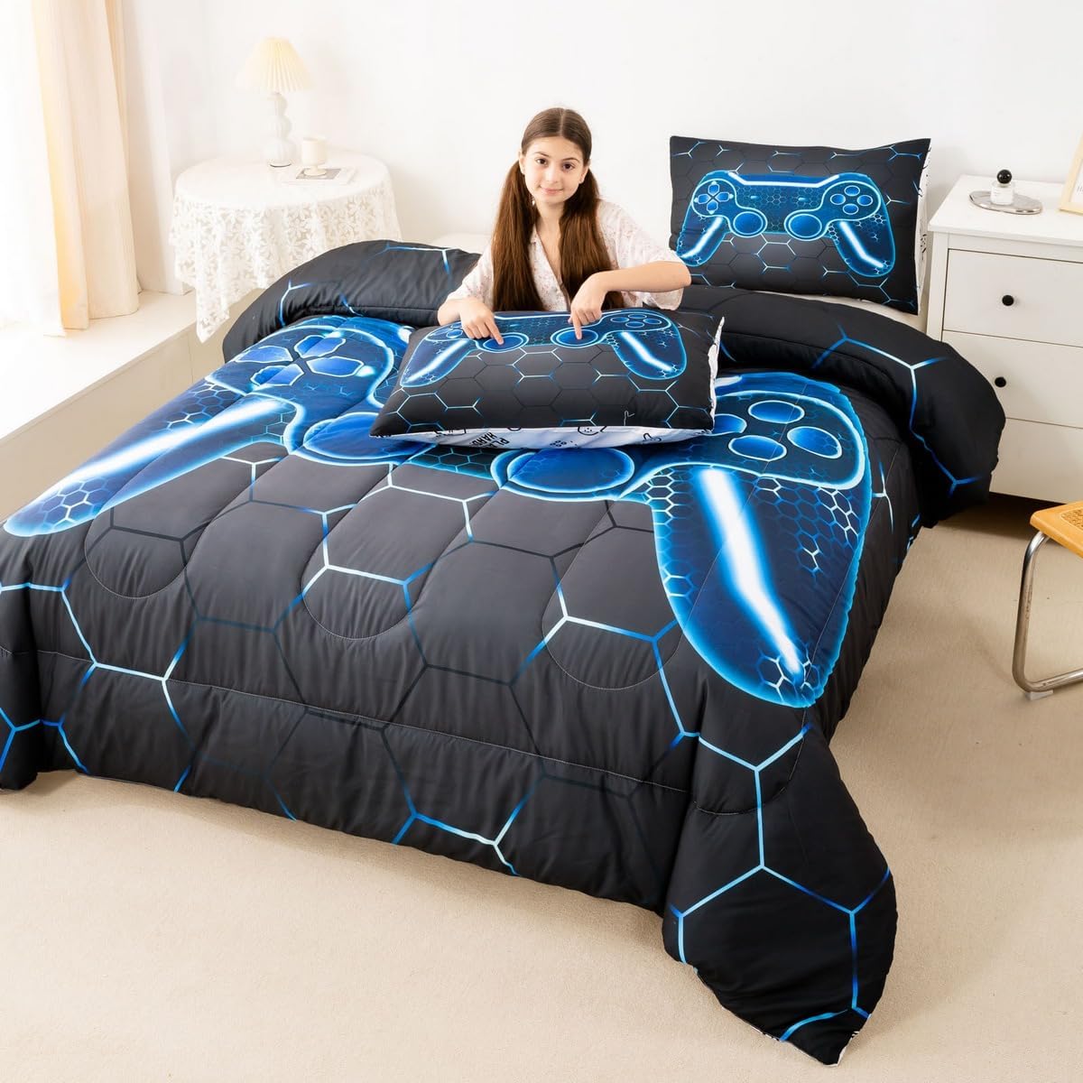 Feelyou Gaming Comforter Set Twin Size Blue