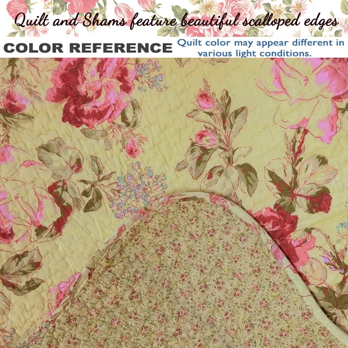 Cozy Line Lelia Pink Rose Reversible Quilt Bedding Set King - 3 Piece 1
