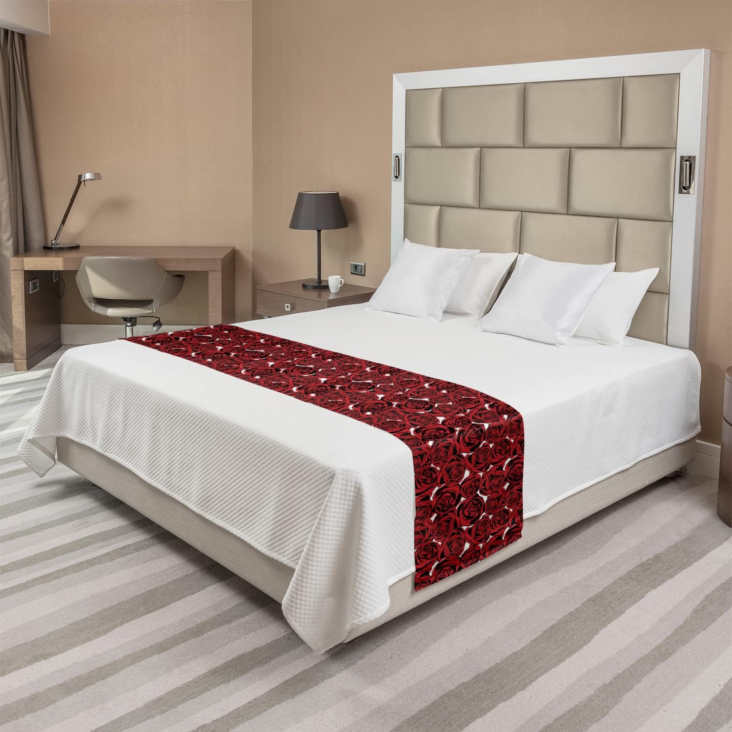 Ambesonne Floral Bed Runner - King Size Charcoal Grey
