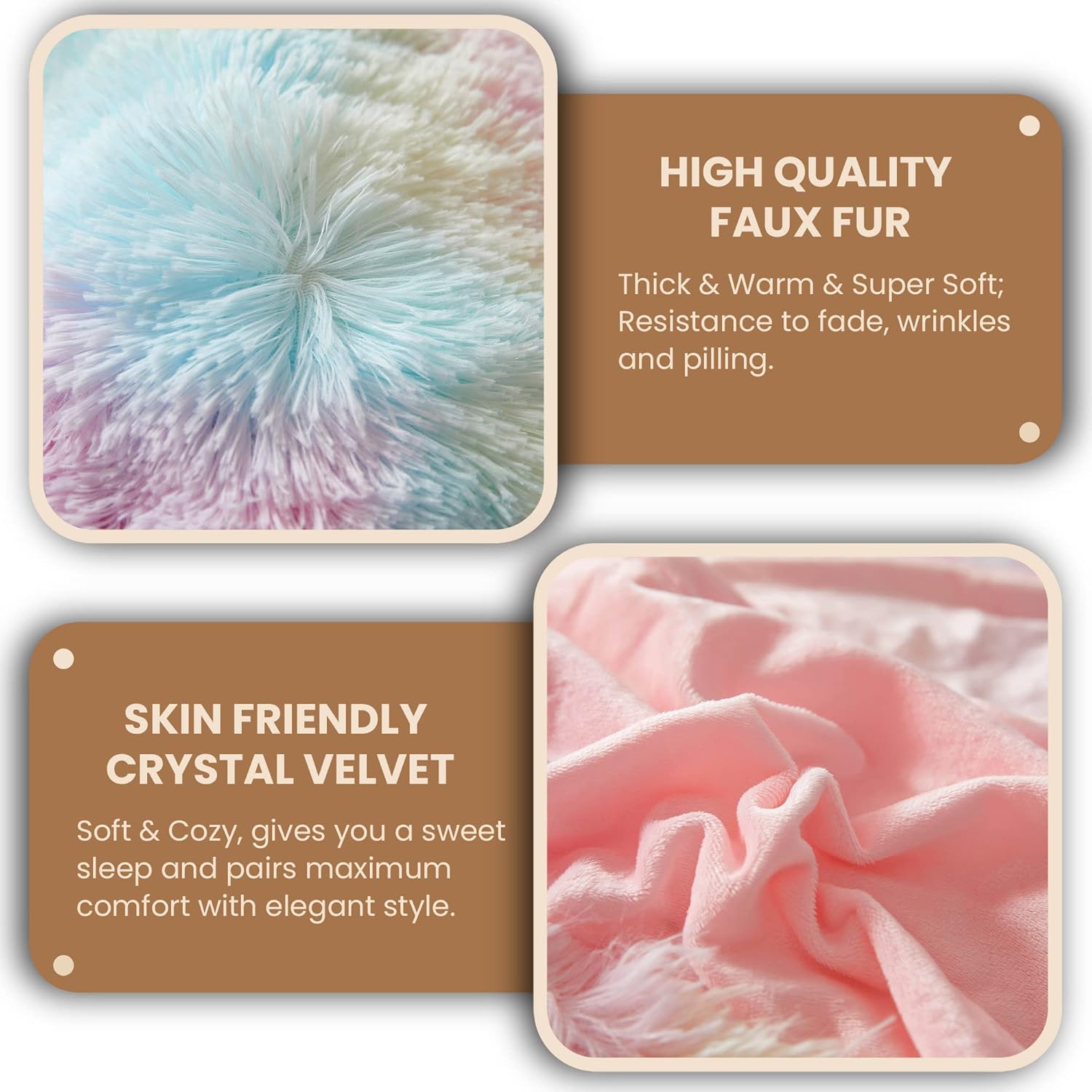 MEGO Rainbow Fluffy Duvet Cover Set Queen Size