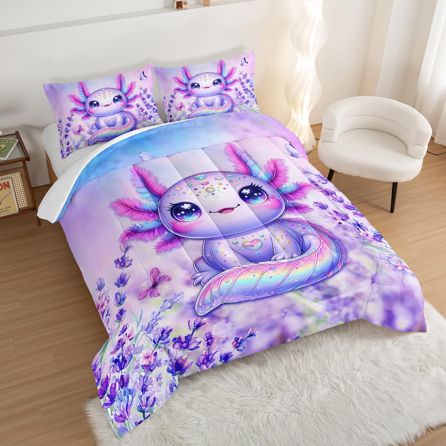 Cute Axolotl Queen Comforter Set with 2 Pillowcases