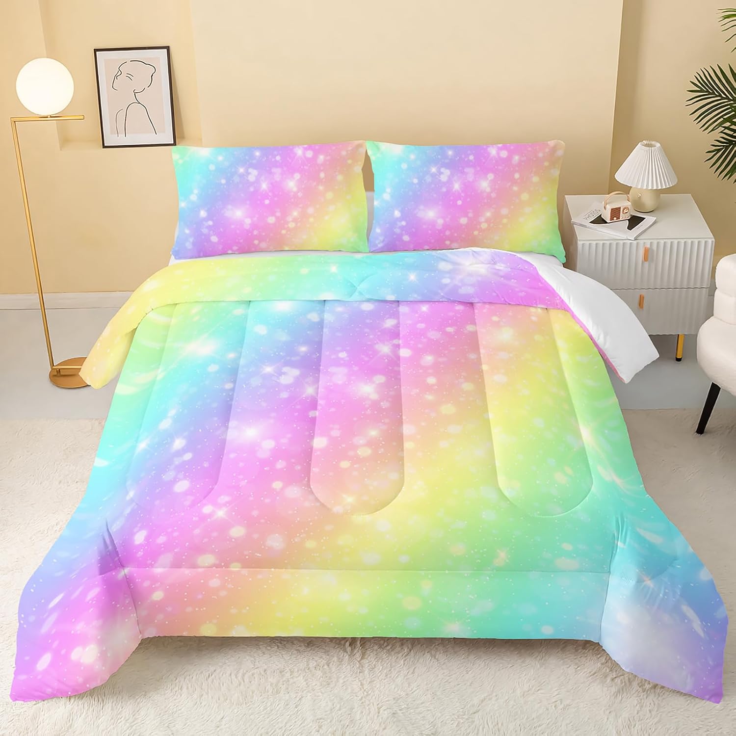 QOOMO Rainbow Tie Dye Comforter Set for Kids 1