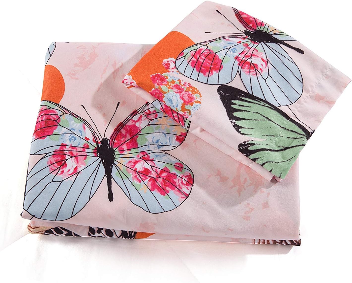 Feelyou Kids Duvet Cover Set Twin Size Pink Butterfly Print