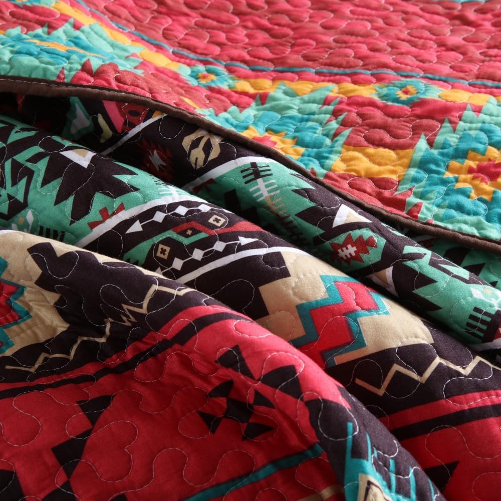 ENASAL Reversible Striped Bohemian Bedspread Set King Size