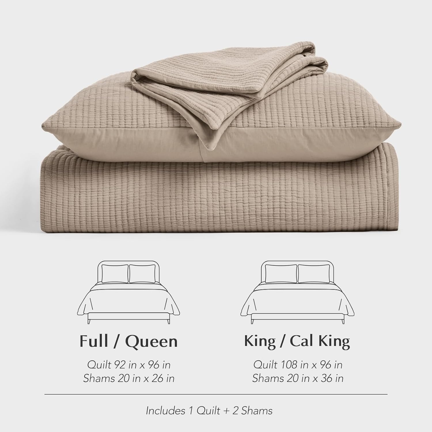 EVERGRACEHOME Cotton Gauze Bedspread Set Khaki Tan 2 Shams