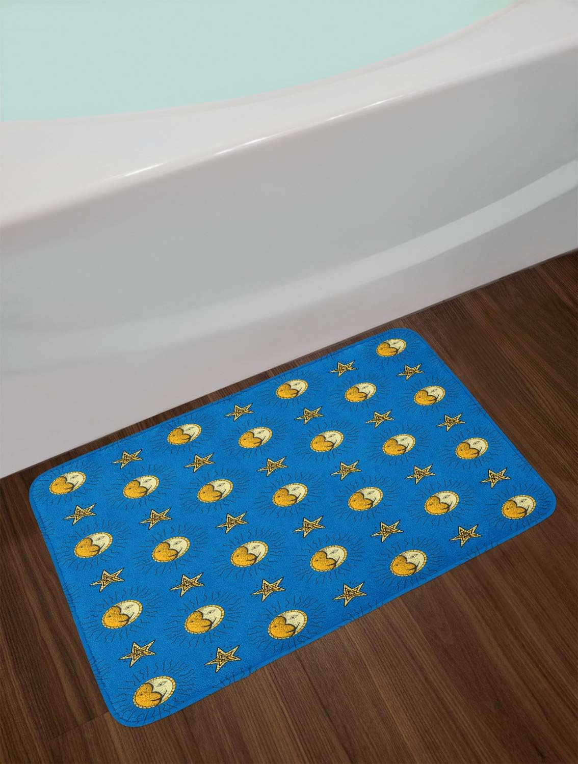 Ambesonne Cartoon Bath Mat with Sun Moon Phases Design