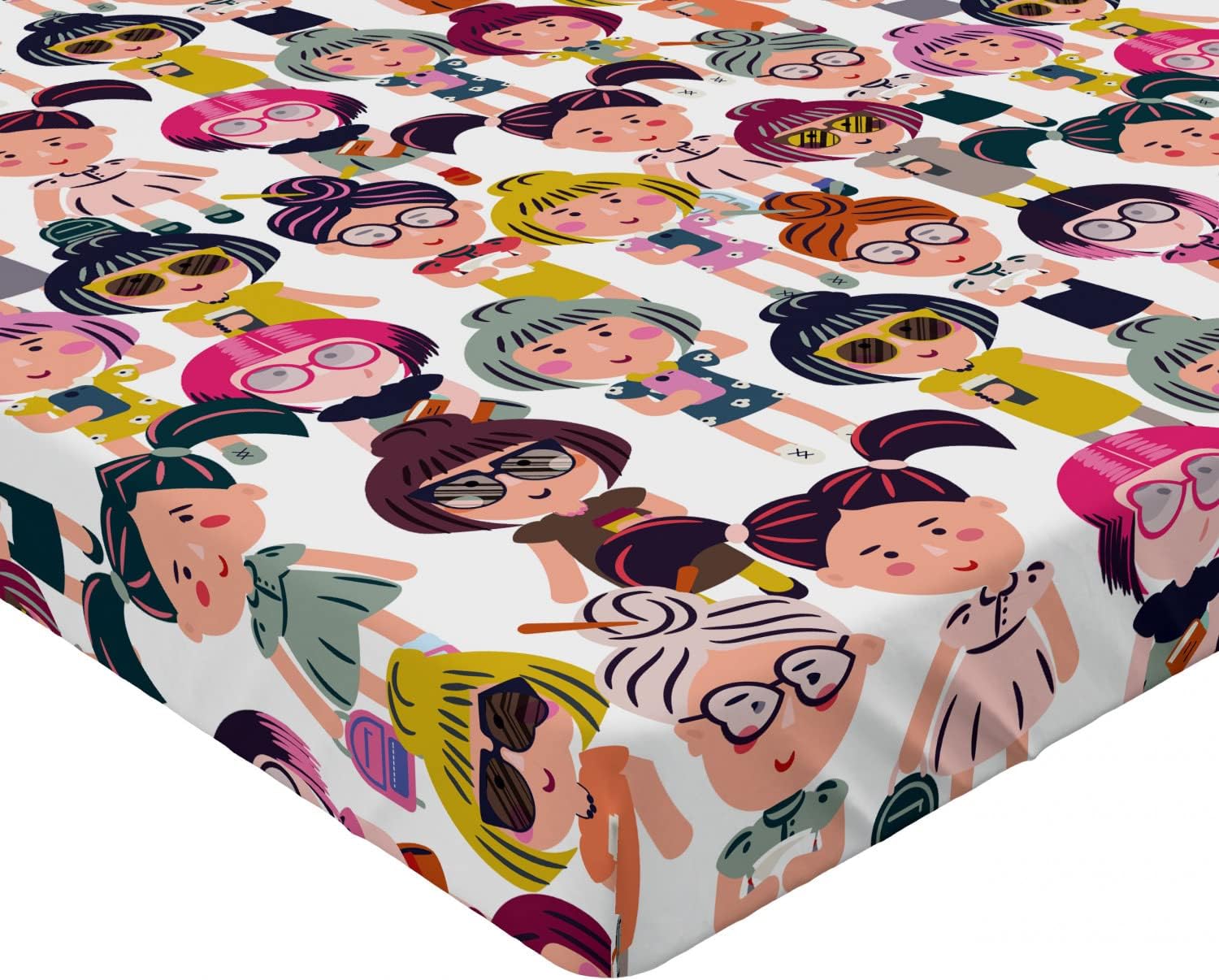 Ambesonne Girls Sheet with Cartoon Smartphones Design