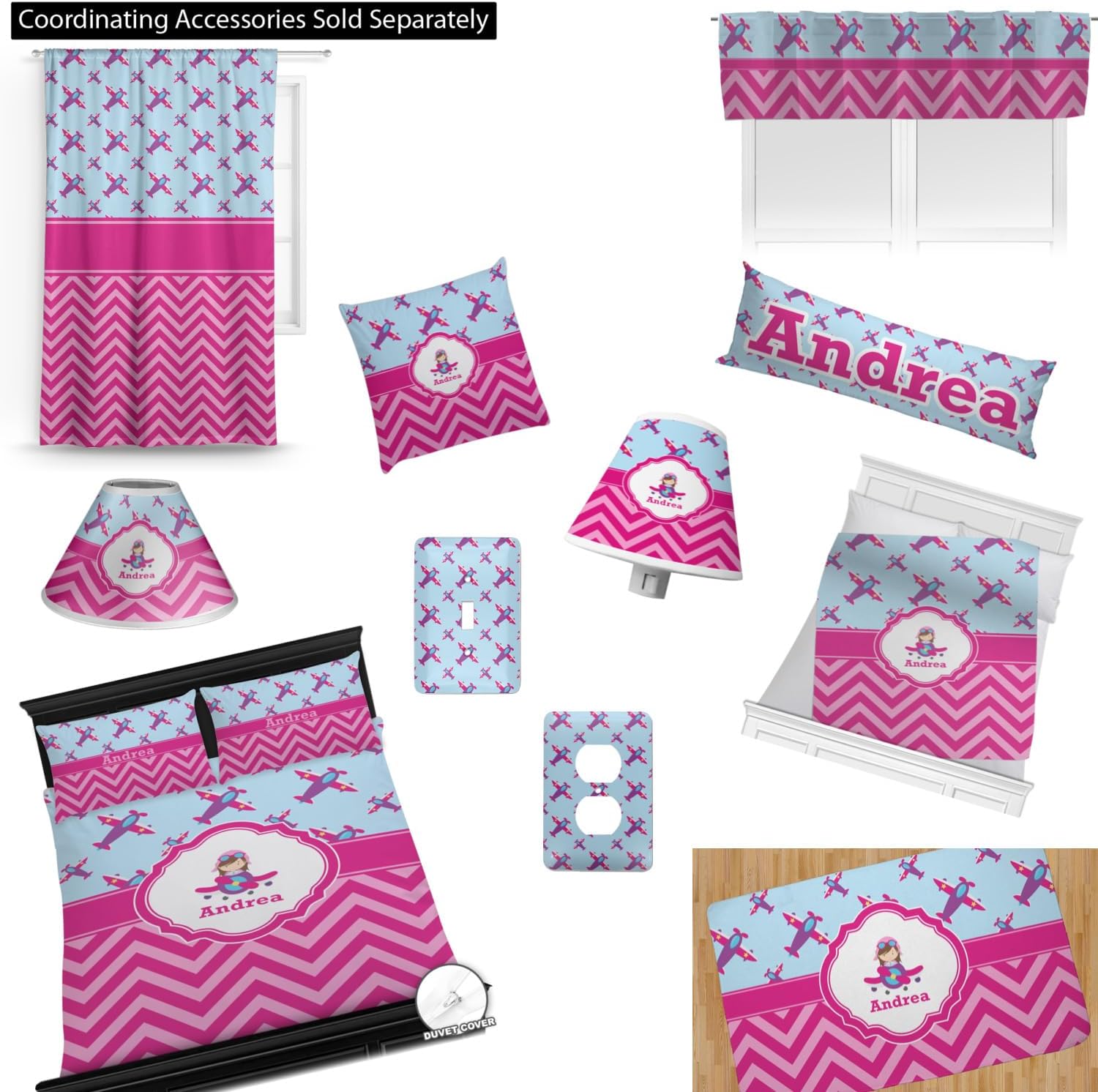 RNK Shops Personalized Airplane Theme Comforter Set Twin XL