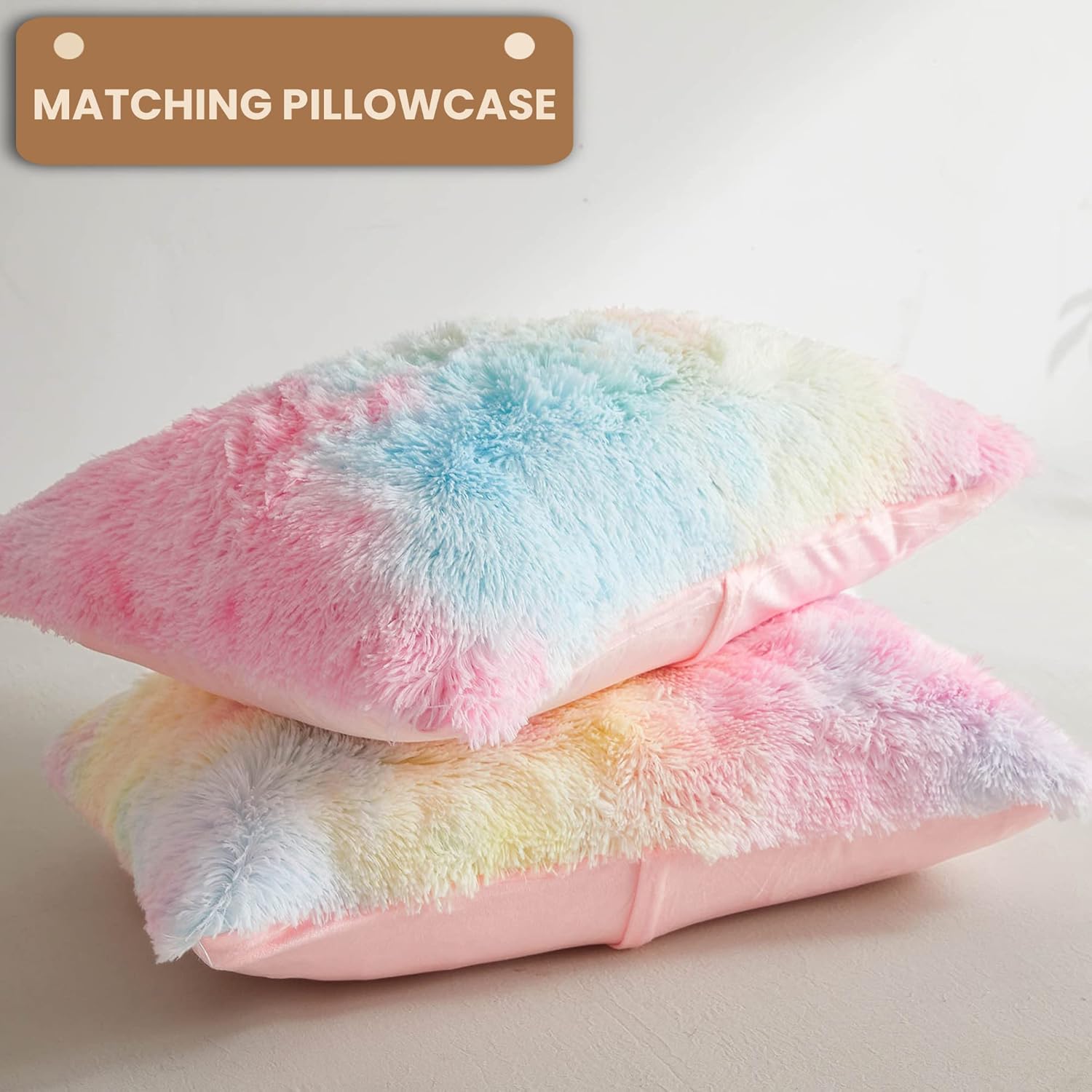 MEGO Rainbow Fluffy Duvet Cover Set Queen Size