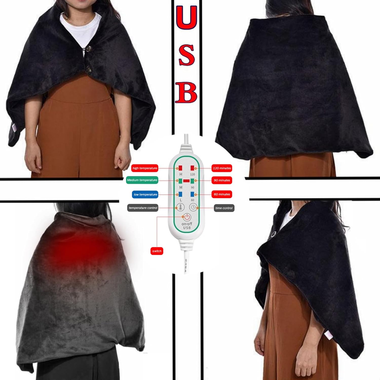 Muzrunq USB Heated Throw Blanket 3 Heat Settings 3 Timer Settings