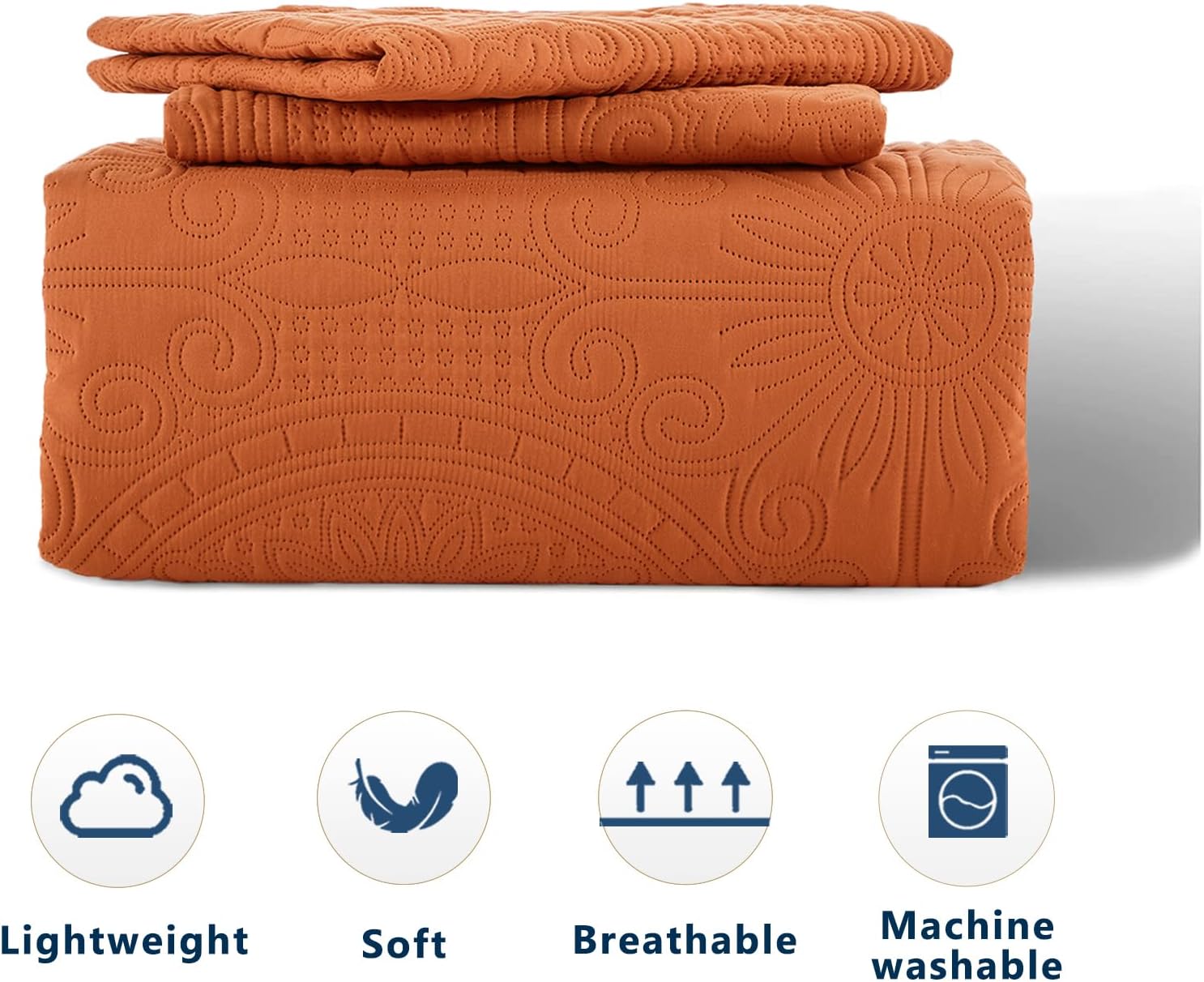 Anluoer Quilt Set Burnt Orange Embossed