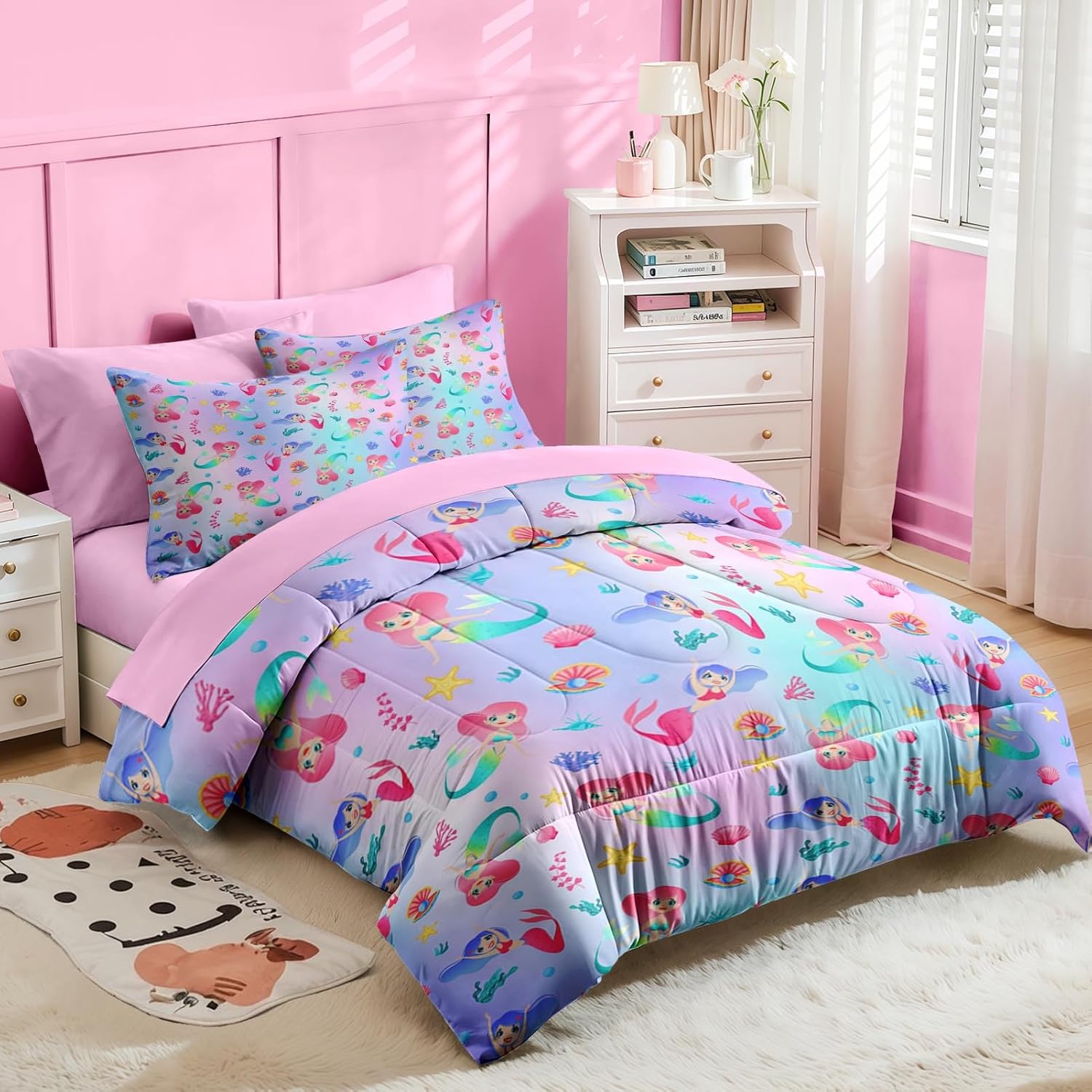 Nesker 5 Pcs Mermaid Comforter Set Twin Size